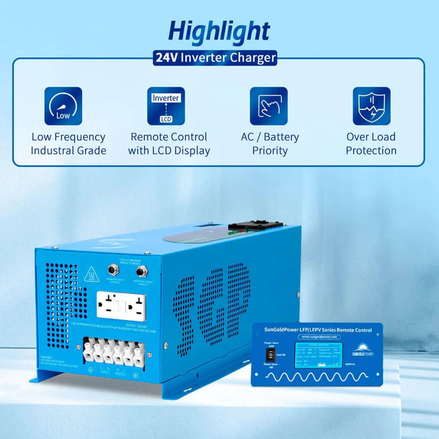 SunGoldPower 3000W DC 24V Pure Sine Wave Inverter With Charger